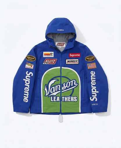 Veste GORE-TEX bleue en cuir